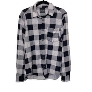 Valor Flannel Button Up Shirt Check Collared Gray‎ Black Buffalo Plaid M Cowboy